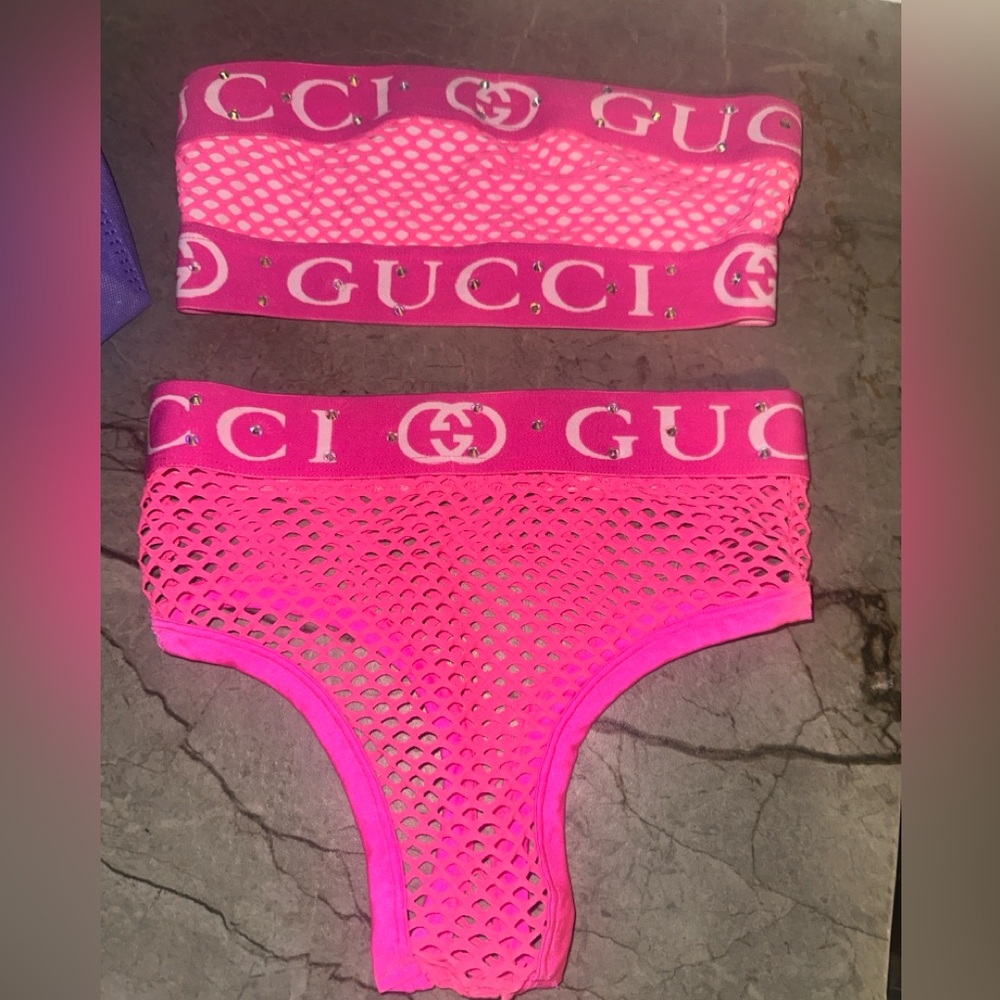 Stripper bartender wear Pink Mesh 2 piece